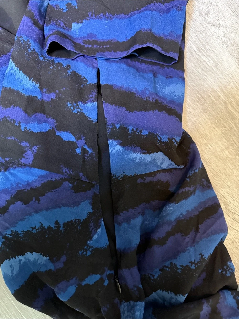 Tory Burch Kaoy Blue and Black Ruched faux Wrap Dress
